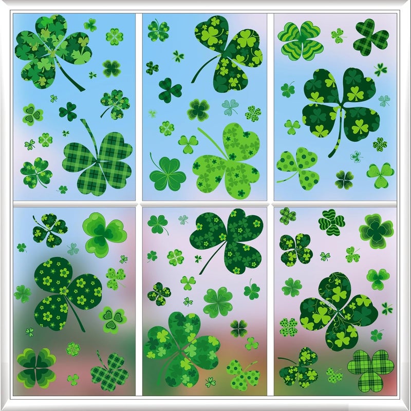JCFIRE 118 Pcs St Patricks Day Decorations, 8 Sheets Extra Large Shamrock Stickers Window Clings Decor, St Patricks Day Accessories, Reusable Saint Party Supplies for Home Office School - Image 3